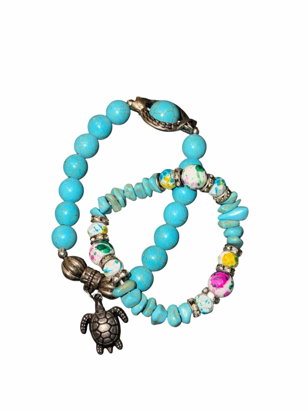 2 for 1 Turquoise Turtle Beaded Bracelet Set bundle